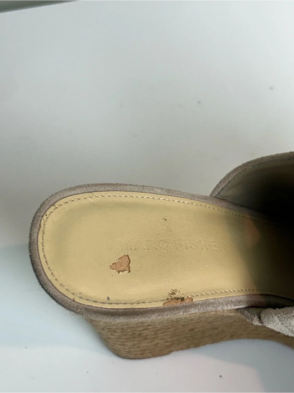 Marc Fisher Harli Suede Espadrille Wedge Sandals Taupe Peep Toe Size 9 M